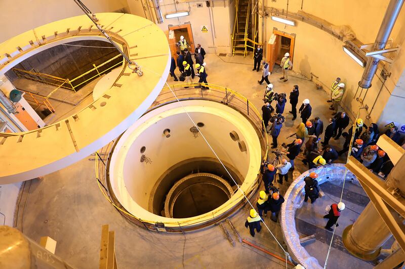 Technicians work at the Arak heavy water reactor's secondary circuit at the facility about 250km southwest of Tehran. The 2015 nuclear deal could be revived if 'Tehran's red lines are respected'. AP File Photo