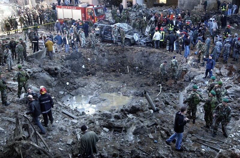 The massive crater left by the bombing in Beirut that killed prime minister Rafiq Hariri and 22 others on February 14, 2005. AP Photo