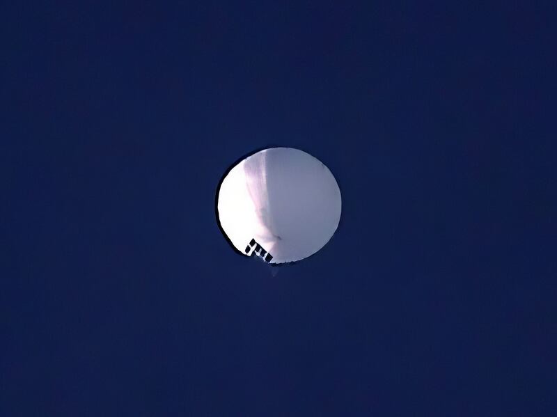 A high-altitude balloon floats over Billings, Montana, on Wednesday. AP