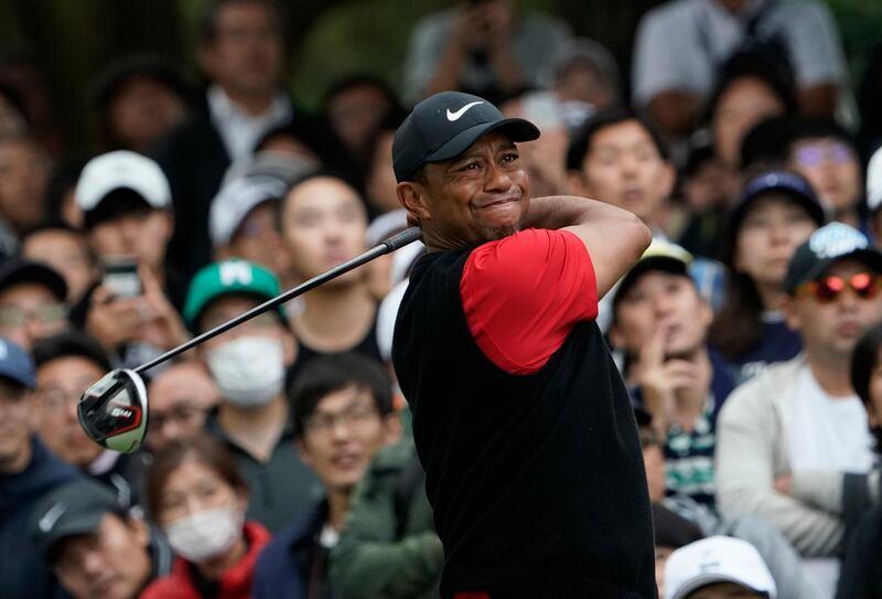 Tiger Woods of the United States watches his tee shot on the 6th hole during the final round of the Zozo Championship PGA Tour at the Accordia Golf Narashino country club in Inzai, east of Tokyo, Japan, Sunday, Oct. 27, 2019. (AP Photo/Lee Jin-man)