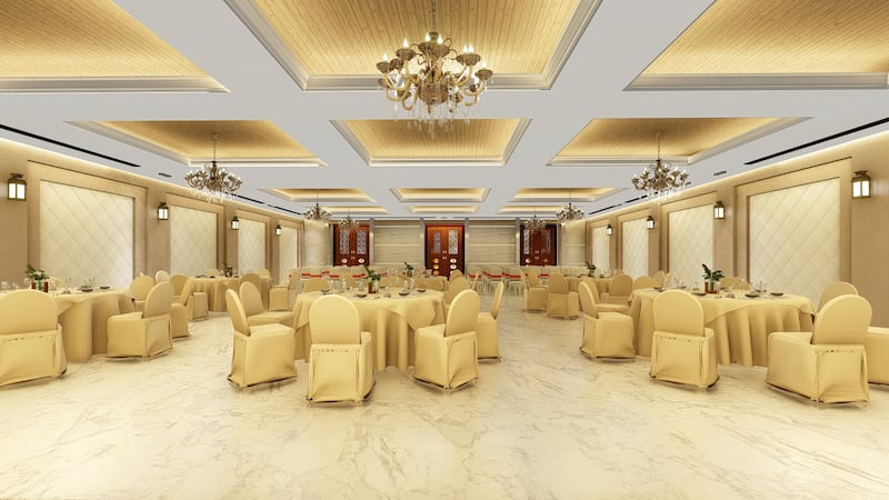 Rendering of ground floor banquet hall, The Hindu Temple, Jebel Ali. Courtesy Hindu Temple, Jebel Ali