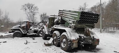 Destroyed Russian multiple rocket launchers in Kharkiv, Ukraine. Reuters