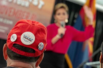 Republican nominee for governor of Arizona Kari Lake at a rally at Dream City Church in Phoenix, Arizona. AFP