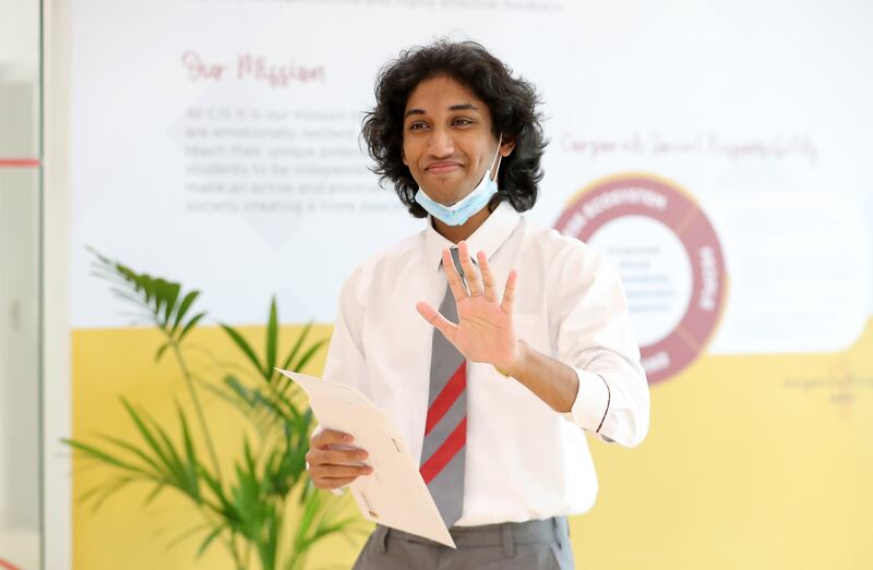 Atharv Naik was delighted to receive five A* grades in his A-levels. Pawan Singh / The National