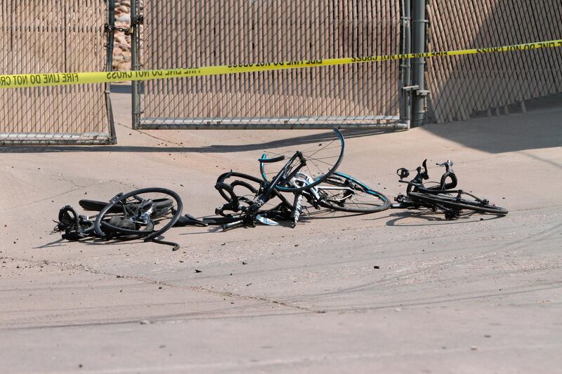 Broken bikes were strewn across the road at the scene of the attack. Authorities have not yet established a motive. AP