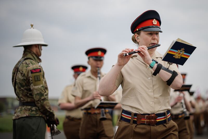 A piccolo player on parades during the full tri-service and Commonwealth rehearsal. Getty