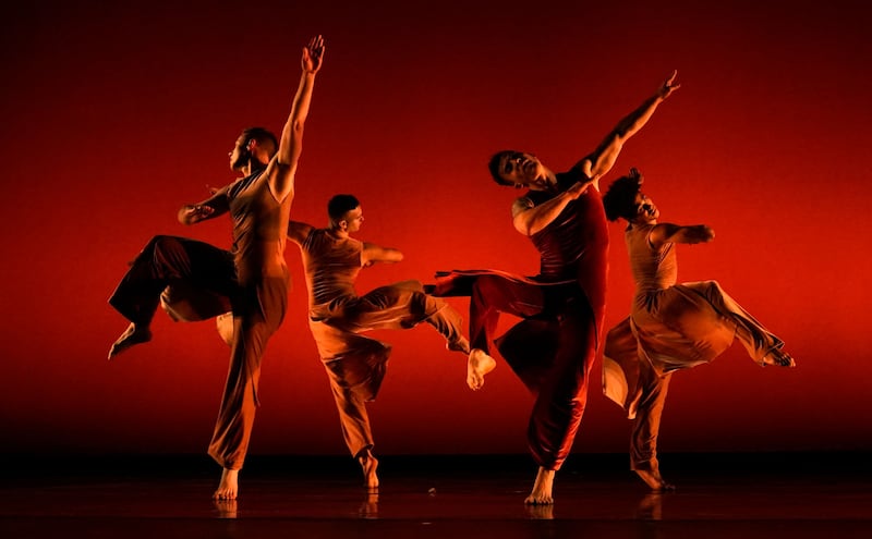 Members of Parsons Dance, a contemporary company founded by choreographer David Parsons, perform a scene from Swing Shift, rehearsing for opening night at The Joyce Theatre, New York. AFP