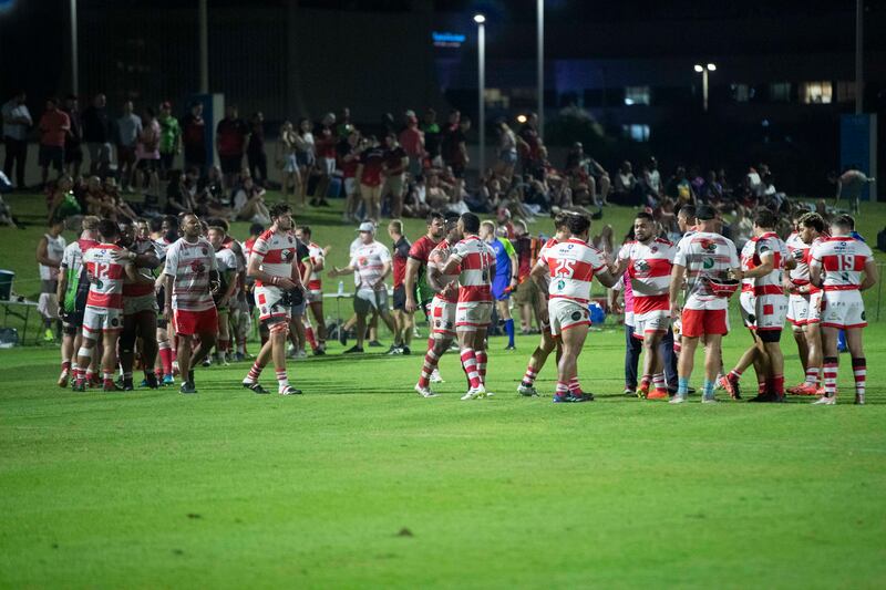 Dubai Tigers celebrate the win over Abu Dhabi Harlequins.  Ruel Pableo for The National