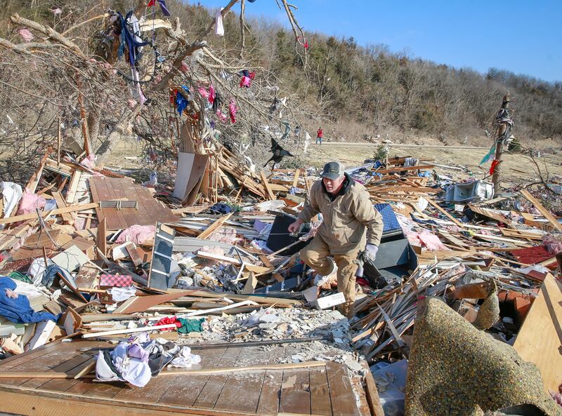 Clean-up efforts are under way in Winterset, Iowa, after a tornado tore through an area south-west of town. AP