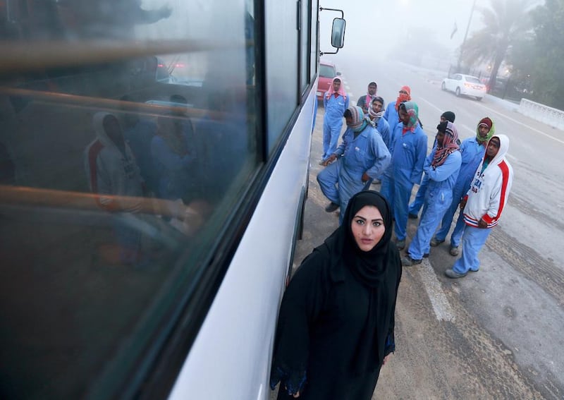 Shamma Al Zaabi, an Emirati who works with the Ministry of Interior, has campaigned for compulsory air conditioning in labourers’ buses. Ravindranath K / The National