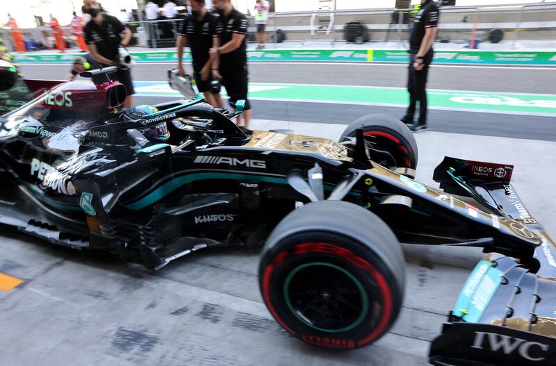 Mercedes' British driver Lewis Hamilton leaves the pits. AFP