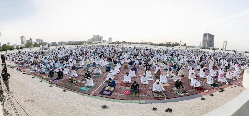 Eid al Adha morning prayers at the Bur Dubai Eid Musallah, or prayer ground.
