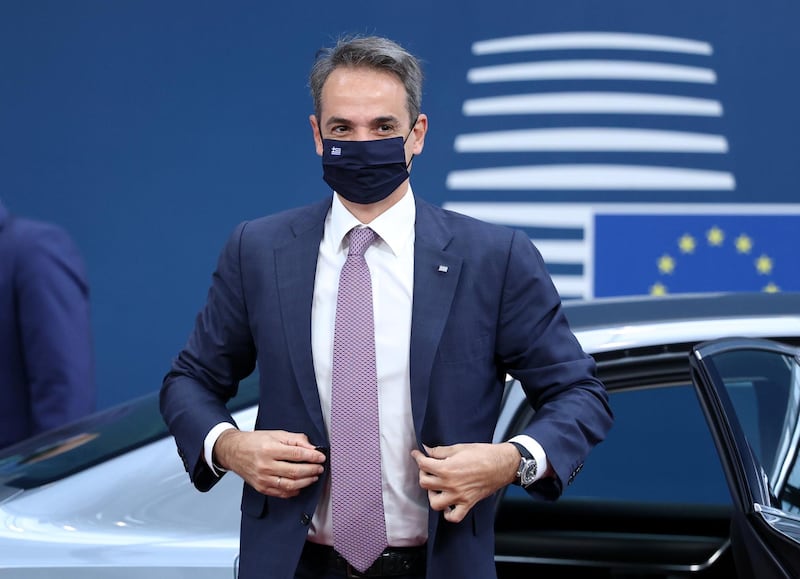 Greece's Prime Minister Kyriakos Mitsotakis arrives for the second day of a EU summit at the European Council building in Brussels, Belgium June 25, 2021. Aris Oikonomou/Pool via REUTERS