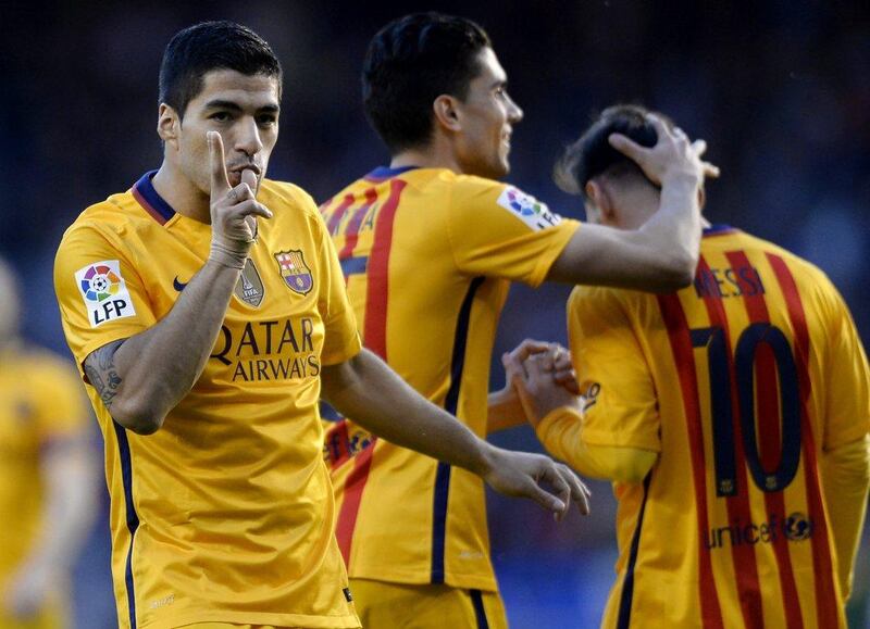Luis Suarez scored four and set up three in Barcelona's midweek thrashing of Deportivo La Coruna. Miguel Riopa / AFP

