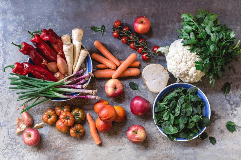 Fresh vegetables and fruits from weekly market