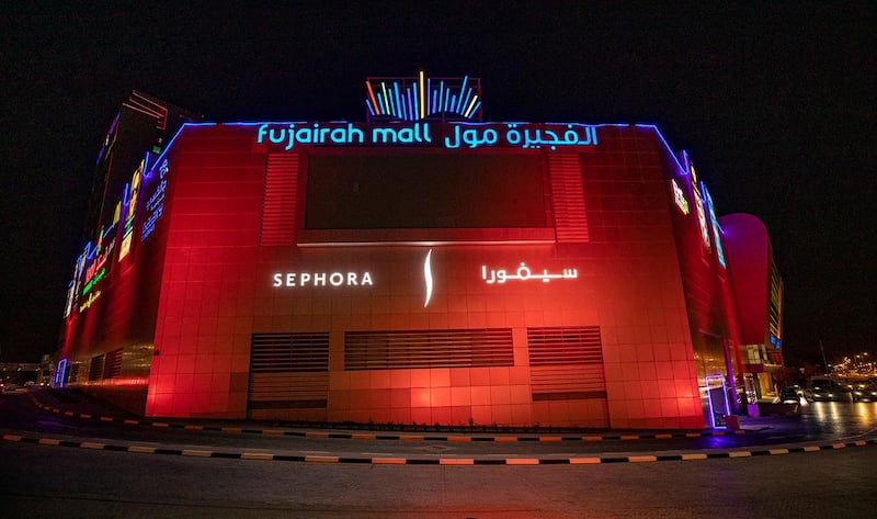 Fujairah mall is bathed in red