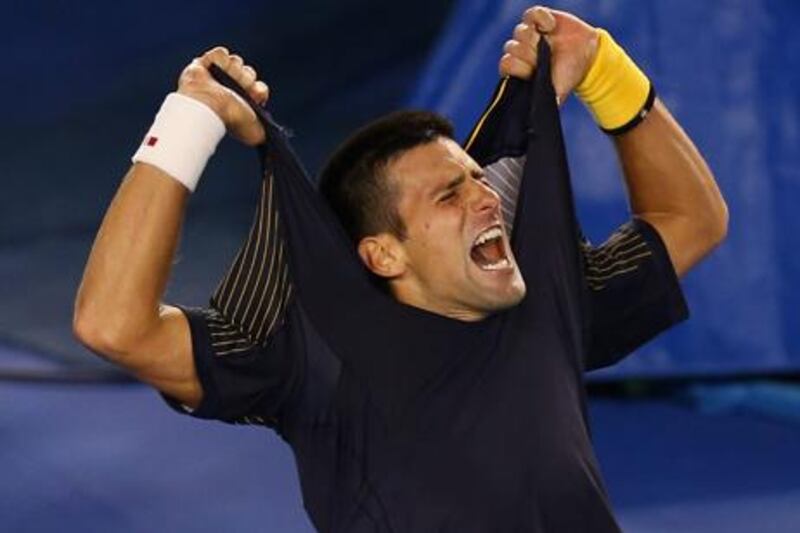 Novak Djokovic rips his shirt off in celebration after eventually defeating Stanislas Wawrinka at the Australian Open.