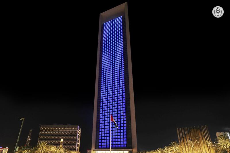 Adnoc lights up in blue and white in celebration of World Wish Day. Celebrated annually on 29 April, the day was established by Make-A-Wish Foundation, which has been fulfilling the wishes of critically ill children in Abu Dhabi since 2010. Courtesy Abu Dhabi Government Media Office
