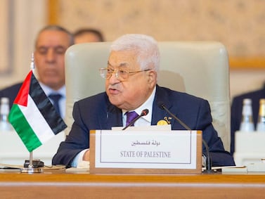 Palestinian President Mahmoud Abbas  at Arab-Islamic Extraordinary Summit on Gaza in Riyadh, Saudi Arabia. SPA