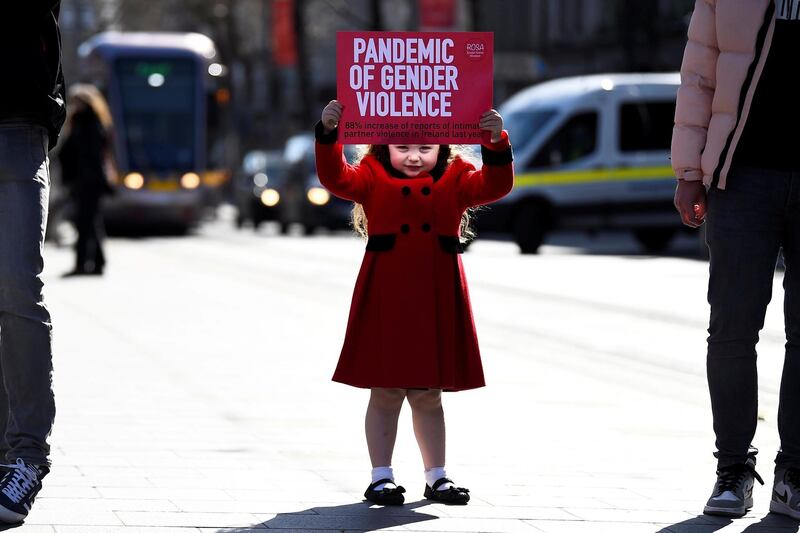 Ariana Lamcellari, 4, holds a sign at a protest against gender violence, in Dublin, Ireland, after the issue was highlighted by the kidnapping and murder of British woman Sarah Everard, in London, England. Reuters