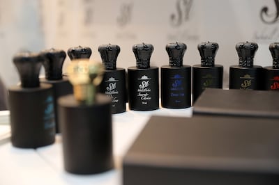
ABU DHABI , UNITED ARAB EMIRATES , SEP 13  ��� 2017 : - Perfumes on display at the Suhail Al Hashmi perfumes stand at the ADIHEX 2017 held at  Abu Dhabi National Exhibition Centre in Abu Dhabi. ( Pawan Singh / The National ) Story by Anna
