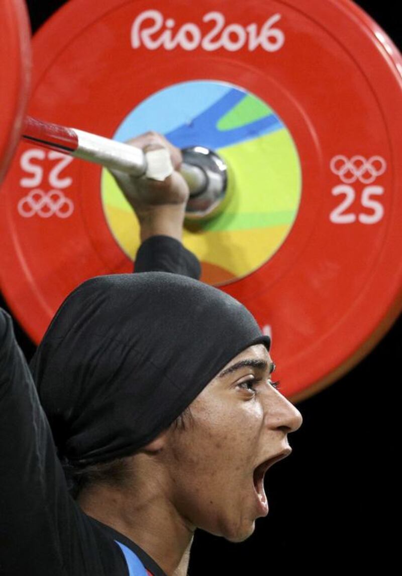 Ayesha Al Balooshi, 26, competes in the weightlifting during the 2016 Rio Olympics. Stoyan Nenov / Reuters