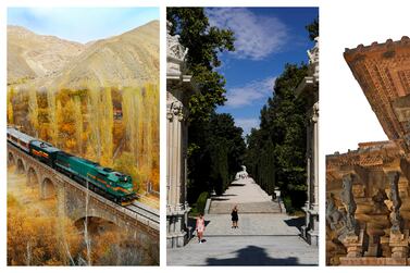 From left to right: the Trans-Iranian Railway, Madrid's El Retiro Park and Telangana's Ramappa Temple are new additions to the Unesco World Heritage list. Reuters and courtesy Banda Shridhar Raju and Hossain Javadi
