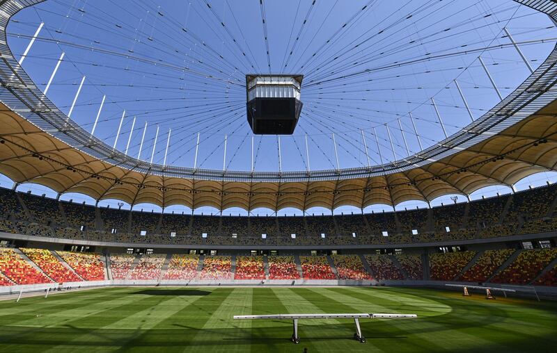 A picture show a general view inside the National Arena stadium, the venue to host four football matches of the UEFA Euro 2020 football tournament, in Bucharest, on April 25, 2021. - Held over from 2020 due to the pandemic, the European Championship will now be held in 11 different countries from June 11-July 11. (Photo by Daniel MIHAILESCU / AFP)