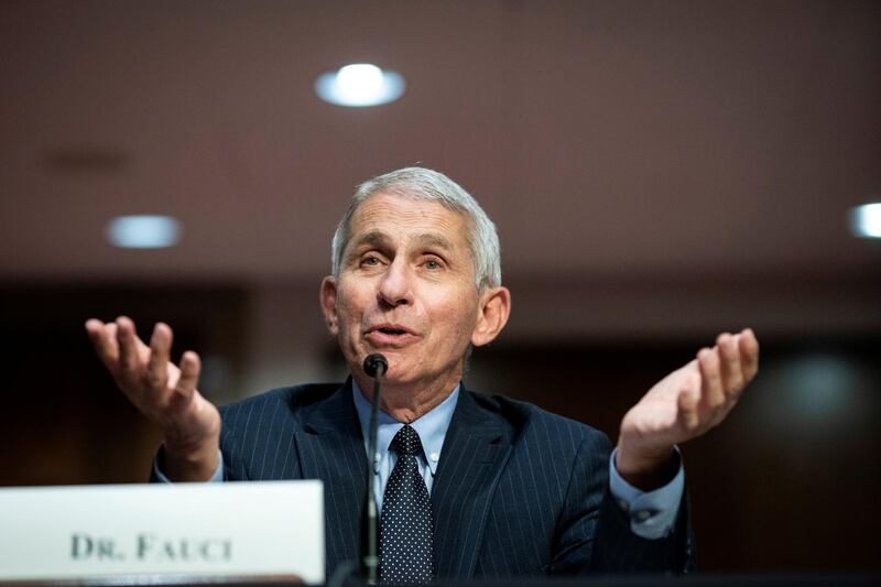 FILE PHOTO: Anthony Fauci, director of the National Institute of Allergy and Infectious Diseases, speaks during a Senate Health, Education, Labor and Pensions Committee hearing in Washington, D.C., U.S. June 30, 2020. Al Drago/Pool via REUTERS/File Photo