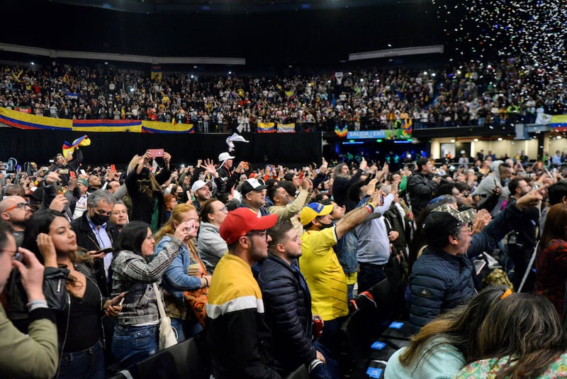 Historic Pact coalition supporters celebrate at the Movistar Arena in Bogota. Reuters