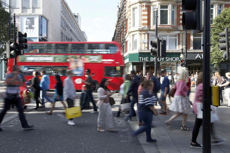 London’s Oxford Street this month. The UK’s retail sales rose strongly last month, despite the feared slowdown. Peter Nicholls / Reuters