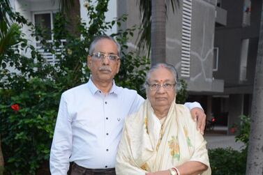 Grandparents Amal Kumar Mandal and his wife Tripti have returned to their home country of India after 53 days in Dubai airport. Courtesy Amal Mandal 