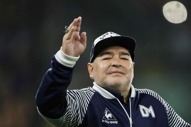 FILE PHOTO: Soccer Football - Superliga - Boca Juniors v Gimnasia y Esgrima - Alberto J. Armando Stadium, Buenos Aires, Argentina - March 7, 2020 Gimnasia y Esgrima coach Diego Maradona before the match REUTERS/Agustin Marcarian/File Photo