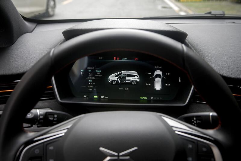 The dashboard and steering wheel of a Xpeng Motors Technology Ltd 1.0 vehicle are seen in Guangzhou, China, on Wednesday, June 6, 2018. Though Xpeng hasn't delivered a single vehicle, doesn't own a factory and hasn't obtained a production license from the government, the Chinese electric automaker expects to raise more than $600 million this month from investors that include Alibaba, valuing it close to $4 billion, according to a person familiar with the fundraising. Photographer: Giulia Marchi/Bloomberg