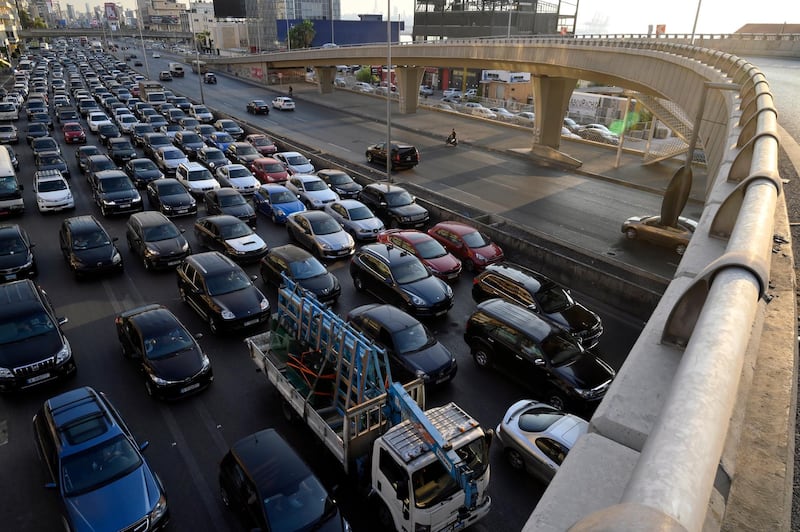 A traffic jam in Jal El Dib, Beirut, caused by protesters expressing their anger at the growing economic crisis. EPA