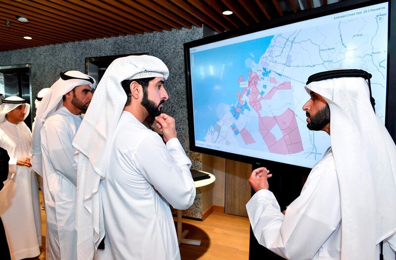 Sheikh Hamdan bin Mohammed, Crown Prince of Dubai, launches 'Dubai Paperless Strategy' during a visit to the Smart Dubai Office headquarters in Dubai Design District. Wam