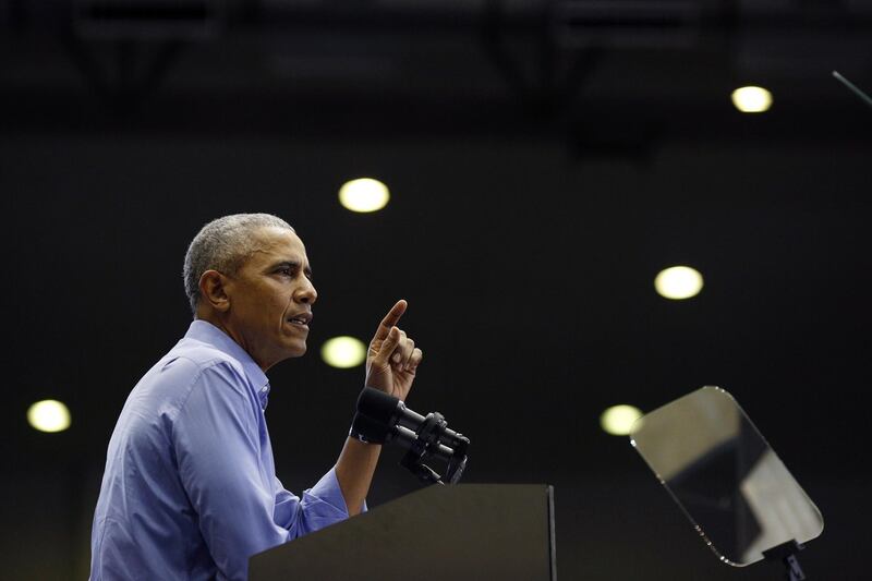 Barack Obama speaks during a campaign rally with Senator Joe Donnelly, in Gary, Indiana. Bloomberg