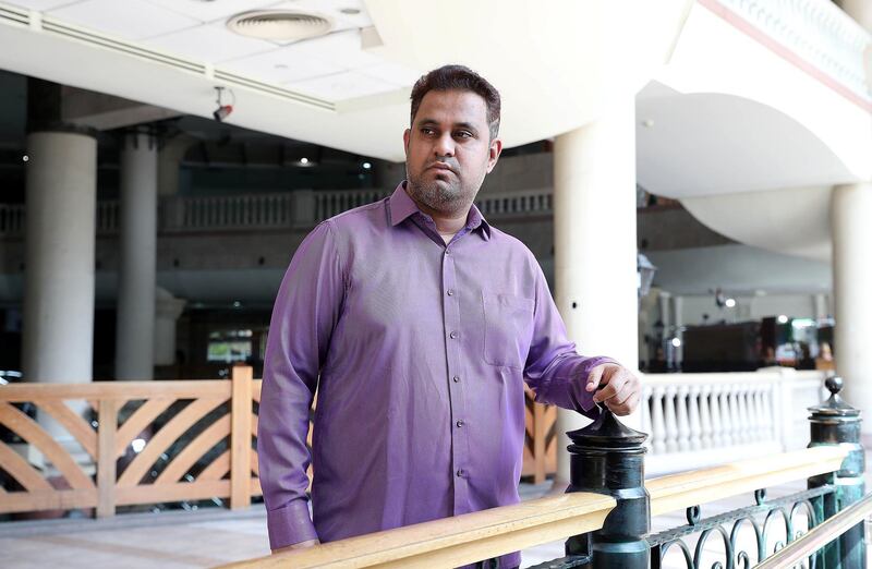
DUBAI , UNITED ARAB EMIRATES , JUNE 28 – 2018 :- Shoeb Iraqi from India at the Musalla tower in Dubai. He was working at one of the construction company and now has to pay blood money after one of his colleague died at the workplace in Dubai. ( Pawan Singh / The National )  For News. Story by Shareena
