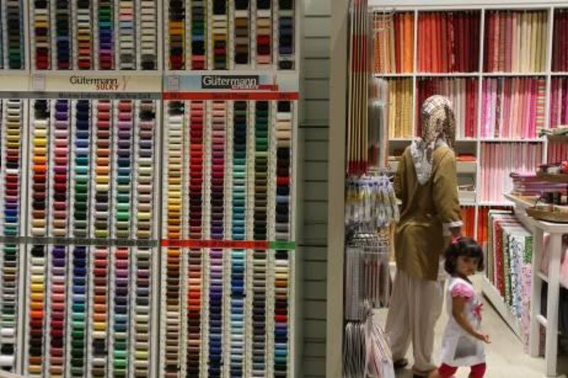 DUBAI, UNITED ARAB EMIRATES Ð Sept 29: Different threads and fabrics on display at the Craft Land shop in Town Centre on beach road in Dubai. (Pawan Singh / The National) For House & Home. Story by Helen