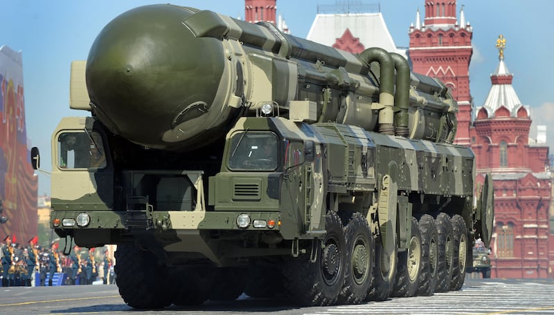 A Russian Topol-M intercontinental ballistic missile drives through Red Square in Moscow in May 2009. AFP