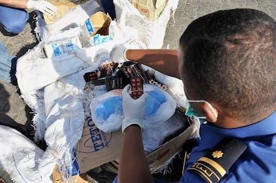 Dubai Customs find drugs concealed inside shipping boxes. Courtesy Dubai Customs