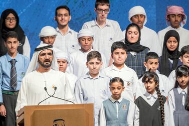 Sheikh Mohammed Bin Rashid at the Mohammed Bin Rashid Al Maktoum Global Initiatives launch held at the World Trade Center. Antonie Robertson / The National