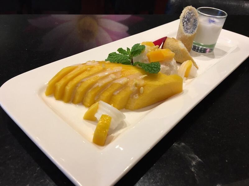 Sweet sticky rice with mango and coconut milk; Dh15 from Desert Lotus