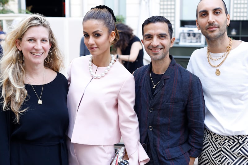 Kristina O'Neill, Poonawalla, Imran Amed and Nikhil Mansata at an intimate presentation and cocktail event in celebration of BoF China Prize 2018 winner, Caroline Hu. This was held at Hotel Ritz in Paris. Getty Images for The Business of Fashion