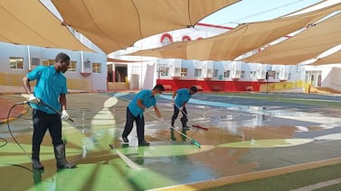 Support staff at Gems Legacy School in Dubai hard at work before pupils returned to the classroom. Gems Legacy School