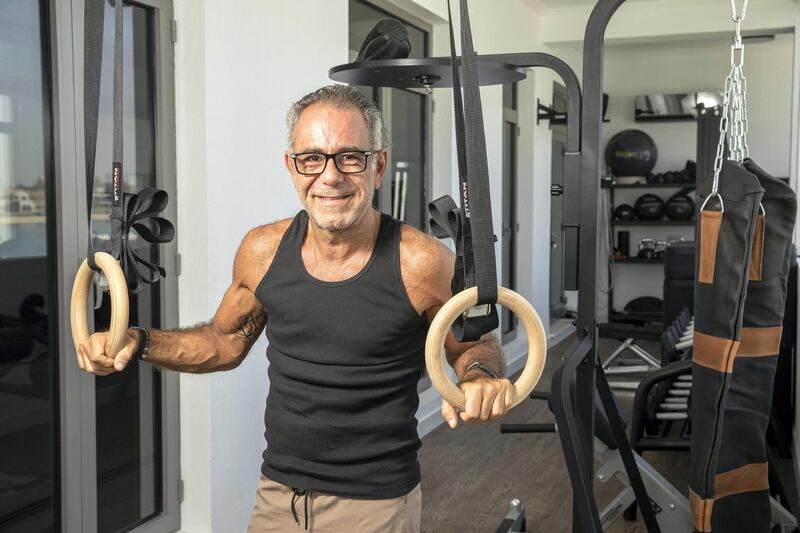 DUBAI, UNITED ARAB EMIRATES. 24 OCTOBER 2020. Halim Shehadeh at his private gym in his home on the Palm in Dubai. (Photo: Antonie Robertson/The National) Journalist: David. Section: Luxury.
