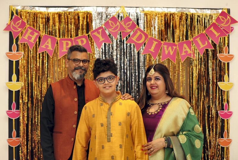 Dubai, United Arab Emirates - Reporter: N/A. News. Jyoti Watchmaker's house is decorated for Diwali. With husband Premal and son Parikshit. Thursday, November 12th, 2020. Dubai. Chris Whiteoak / The National