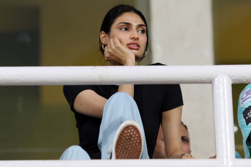 Athiya Shetty, Bollywood actor and now the wife of India batsman KL Rahul, during a match between Lucknow Super Giants and Royal Challengers Bangalore in Mumbai on the April 19, 2022. Sportzpics for IPL