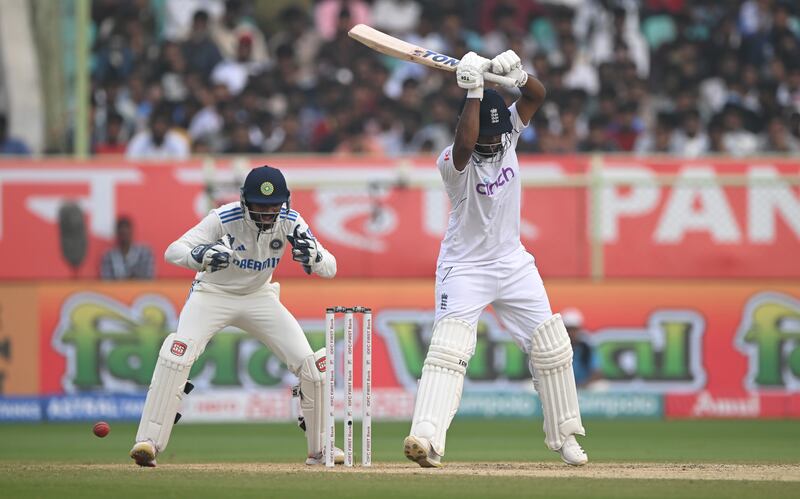 England nightwatchman Rehan Ahmed is trapped lbw for 23 off the bowling of Axar Patel. Getty Images