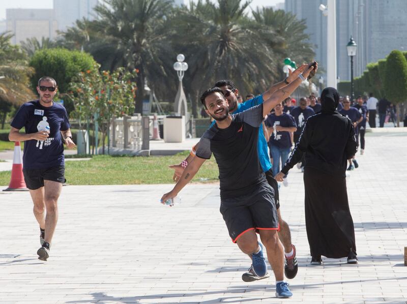 ABU DHABI, UNITED ARAB EMIRATES - Participants running at the Terry Fox Run, Corniche Beach.  Leslie Pableo for The National